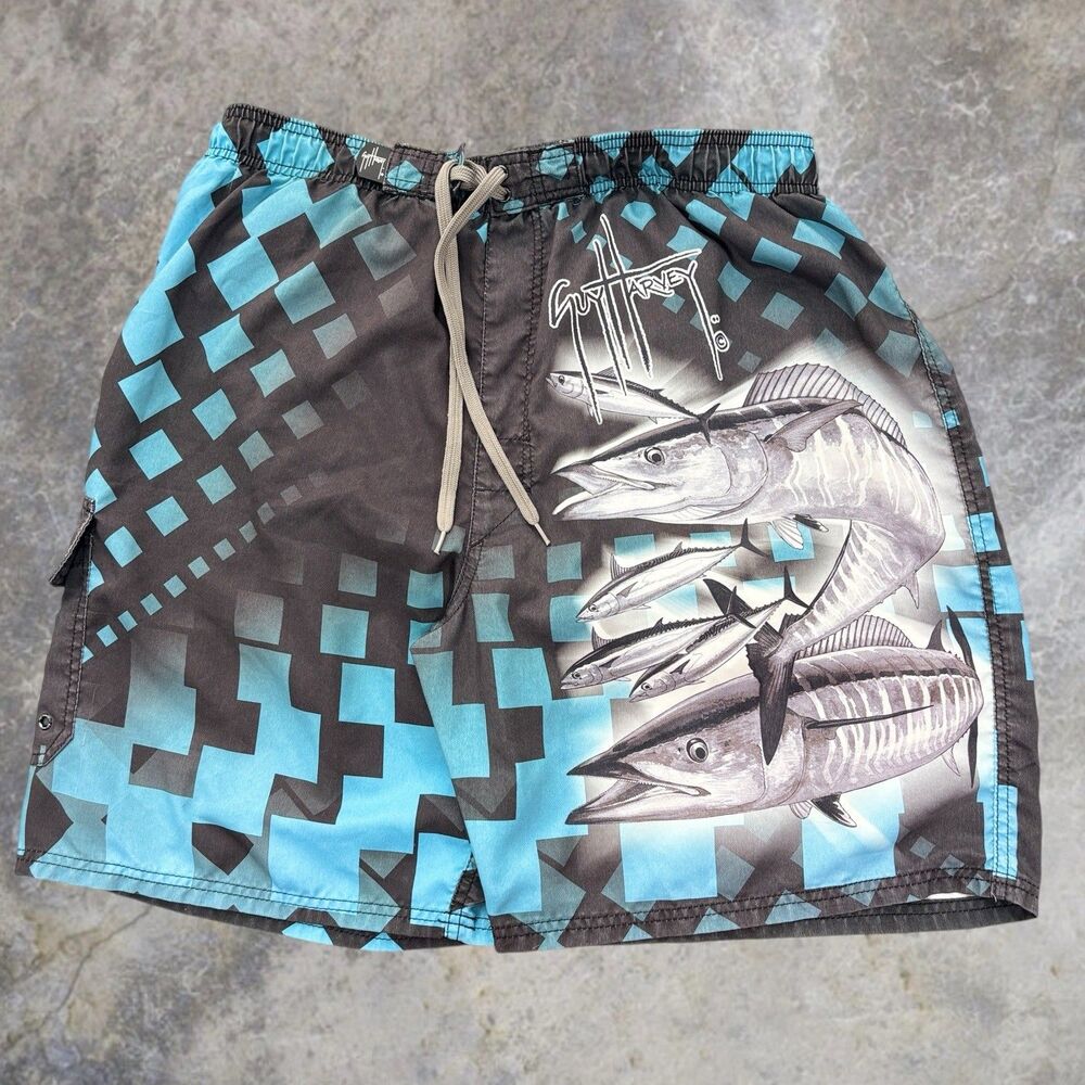2000s Guy Harvey Swimming Trunks Mens Size X Large 9" Wahoo Surfing Fish